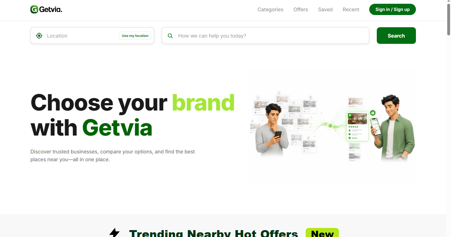 Getvia business discovery interface